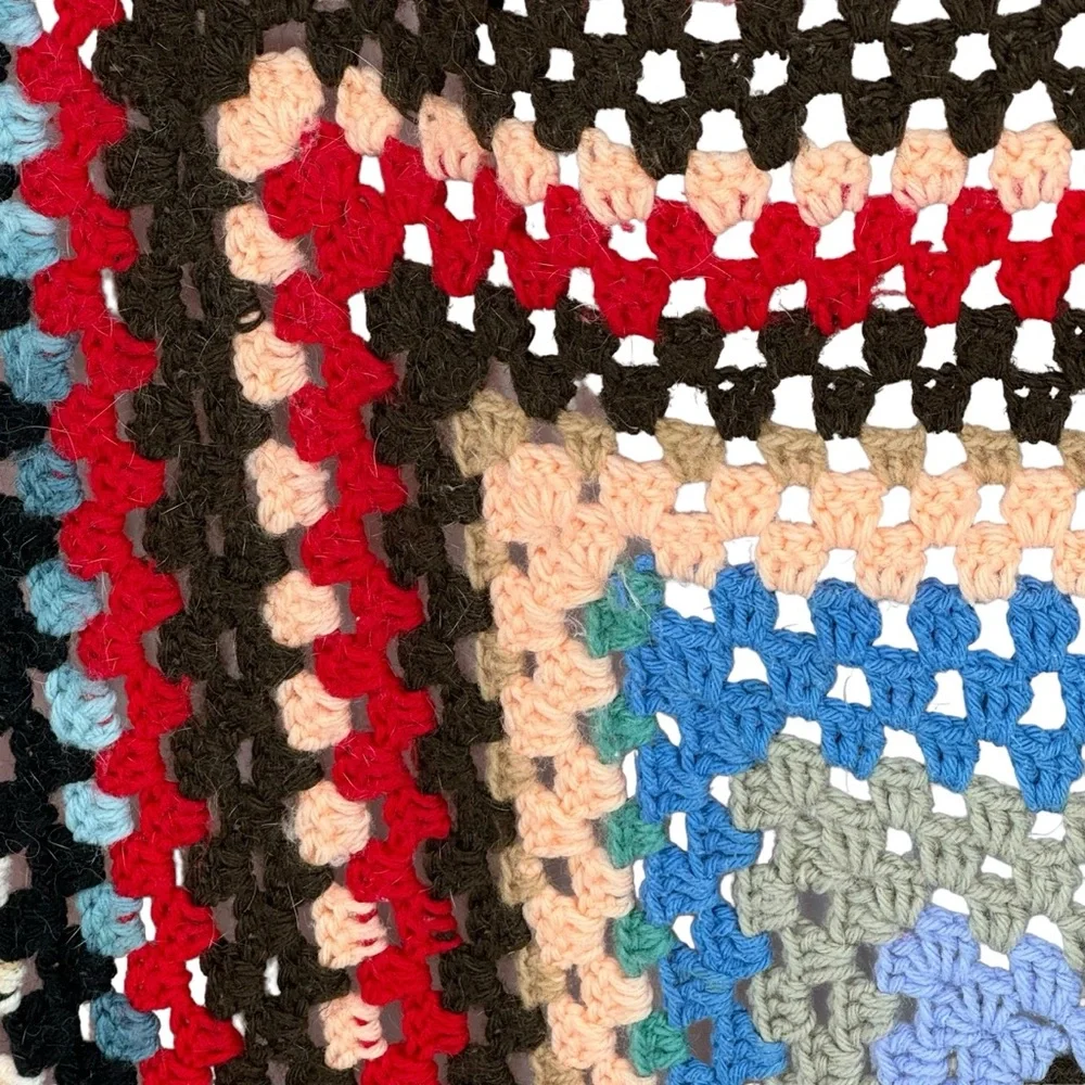 *Beautiful Hand Made Multicolored Crocheted Blanket measuring 70” x 67”.